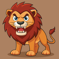 Angry Cartoon Lion, Fierce Lion Character with Mane, Roaring Lion Illustration