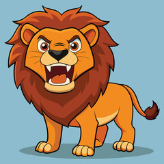 Angry Cartoon Lion, Fierce Lion Character with Mane, Roaring Lion Illustration