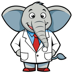 Cartoon Elephant in Doctor Outfit, Cute Animal Character with Lab Coat, Friendly Elephant Illustration