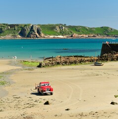 St.Brelade's Bay, Jersey, U.K. fishing port on the Northern side of the beach in Spring.