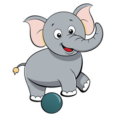 Fototapeta premium A funny cartoon elephant illustration features a cute, happy baby animal, isolated as a vector art drawing