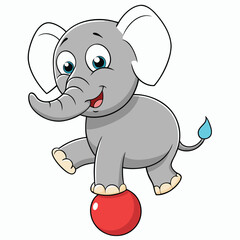 Naklejka premium Cartoon Elephant Performing Circus Trick on Red Ball – Cute Animal Clipart