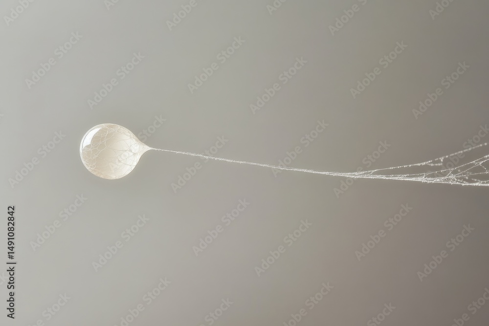 Poster a spiderweb with a large water droplet, showing the intricate design and physics of nature against a