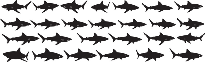 Shark silhouette pattern background vector illustration ocean animal sea life predator danger marine black and white