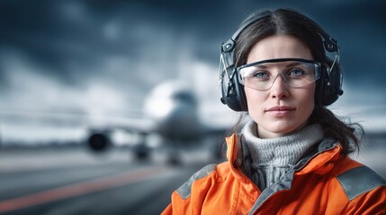 Professional Aerospace Technician Portrait with Aircraft Background