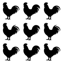 Rooster silhouette vector set 