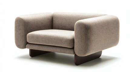 Beige upholstered modern two-seater couch.