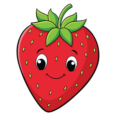 Cartoon Strawberry with Cute Smiling Face