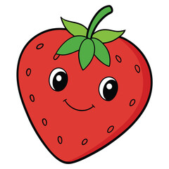 Cartoon Strawberry with Cute Smiling Face