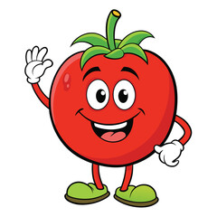 Cartoon Tomato Character Waving with Smiling Expression