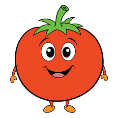 Cartoon Tomato Character with Smiling Expression and Green Stem