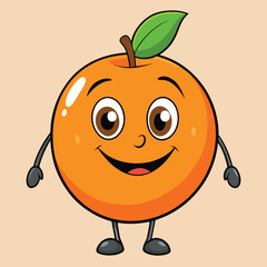  Cartoon Orange Character with Smiling Expression and Leaf