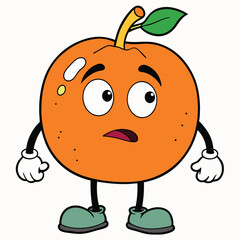 Obraz premium Cartoon Orange with Nervous Expression, Fun Fruit Character Design