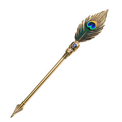 A Satin Gold Arrow with Peacock Feather Inlays Otto Isolated on Transparent Background