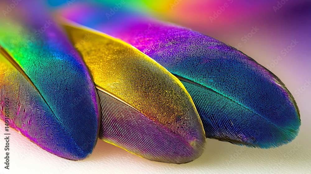 Poster iridescent hummingbird feathers create a stunning natural texture on a white surface