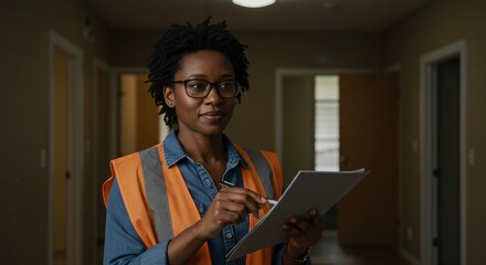 Inspector assesses building conditions during property assessment detail