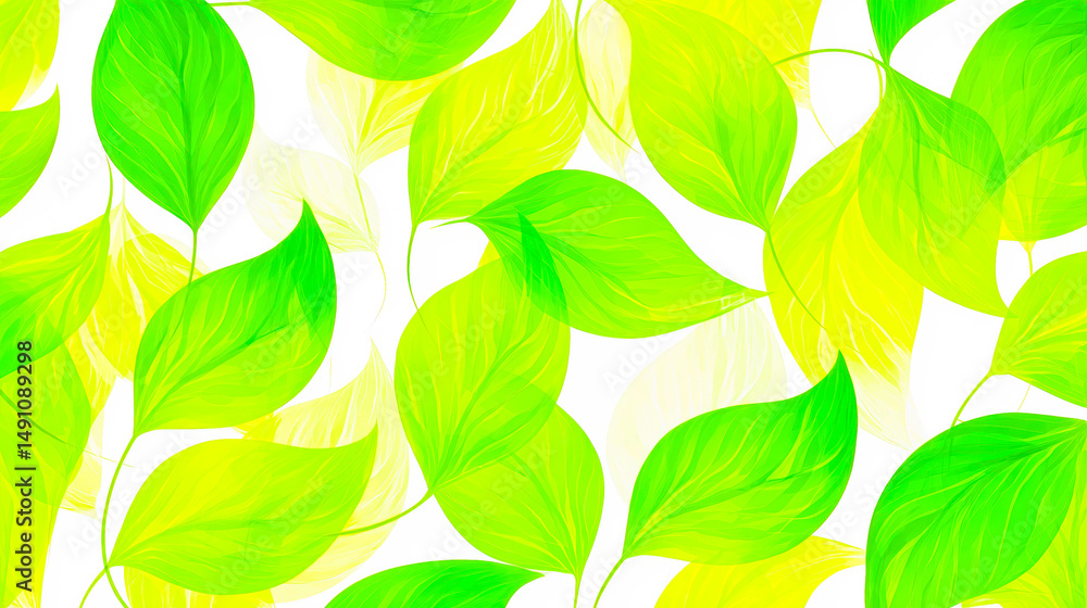 Poster pattern of green leaves on white background adding freshness and vitality to design