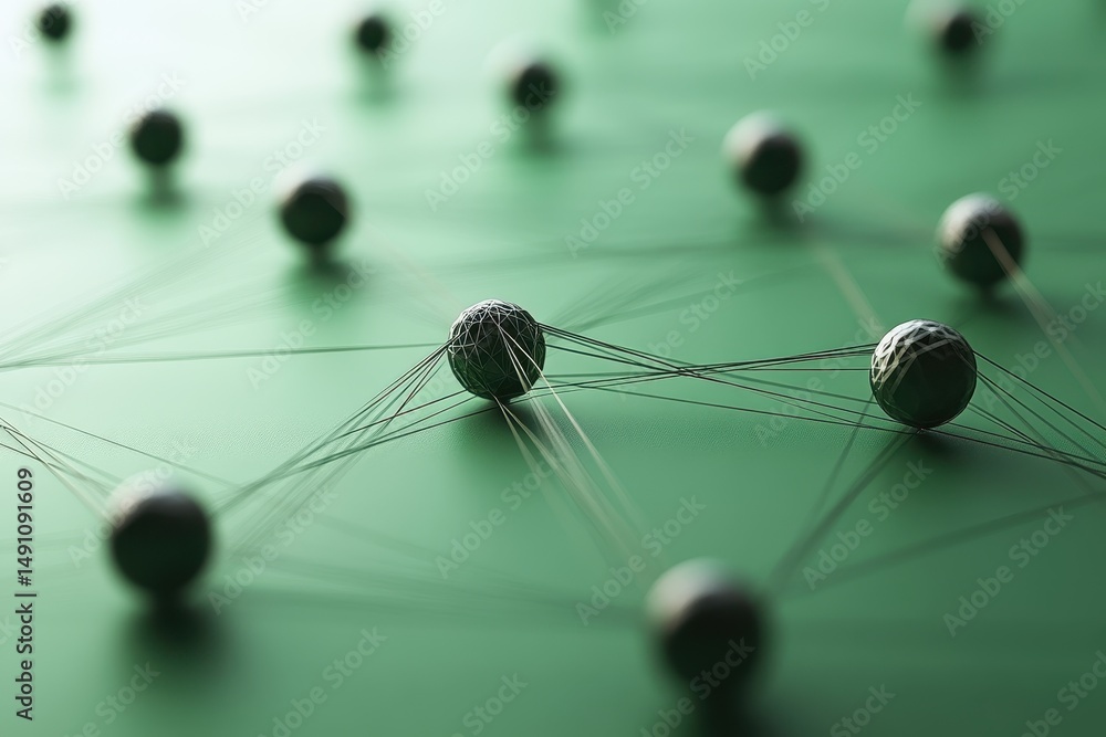 Poster network connections represented by spheres and lines on a vibrant green background in a digital form