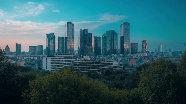 La D�fense Skyline at Sunset, Paris, France