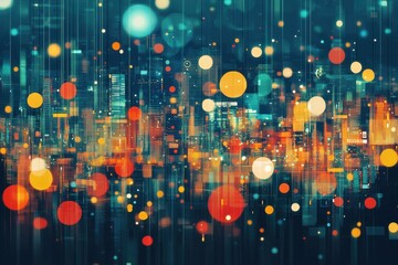 Abstract futuristic network connections over a modern city skyline during nighttime, Modern city with abstract futuristic network connections Digital and technology concept