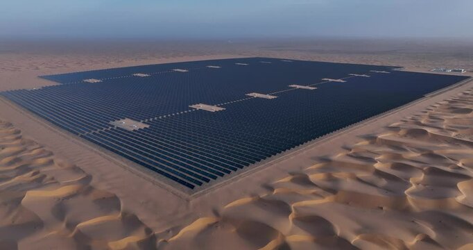 Aerial footage of solar farm in desert, china