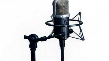 Professional studio microphone isolated on a dark blue background for recording projects