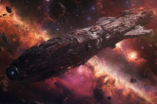 Exploration of a vast nebula by an advanced spacecraft in deep space, able space nebula travel
