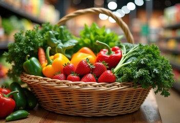 vibrant produce selection organic eco friendly basket colorful fresh fruits vegetables healthy lifestyle natural shopping, grocery, market, harvest, edible