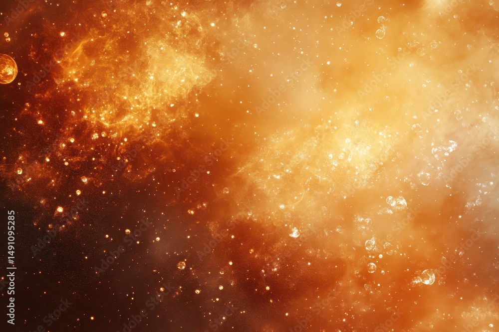 Poster exploration of warm amber hues in an abstract fractal representation of the cosmos, warm amber abstr