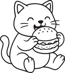 cute cat eating burger vector illustration