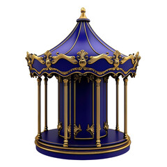 Elegant dark blue carousel with gold accents, isolated on transparent background. Intricate details and ornate design.  Suitable for amusement park, fantasy, or luxury themes.