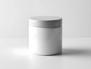 White plastic cosmetic container and blank paper box on isolated background.