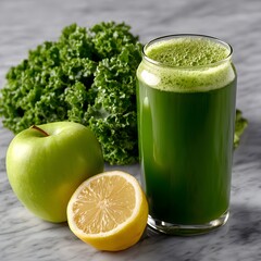 Green smoothie with kale, apple, and lemon