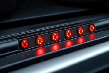 Close-up view of a vehicle's illuminated underbody lighting system.