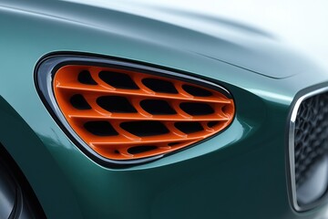 Close-up of a modern vehicle's decorative grille.