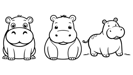 cute baby hippo vector line art illustration, cute cartoon baby hippo vector illustration