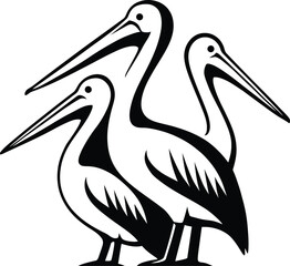 Pelicans Trio Silhouette Art, Three Pelicans Vector Graphic