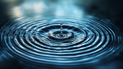 Water droplet impact creating concentric ripples.