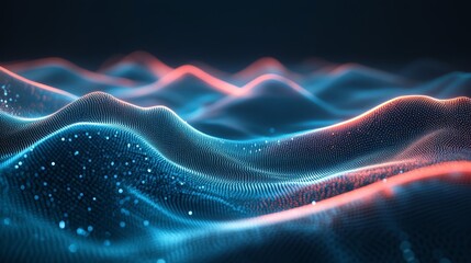 Abstract digital landscape of glowing waves.