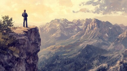 Contemplation on the precipice, A mountain vista of pensive solitude