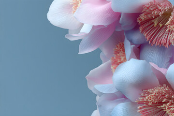 Background with fresh white flowers and copy space. Flowers placed on the solid background.