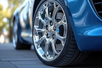 Close-up view of a stylish, modern vehicle wheel.