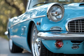 Classic convertible automobile's detailed front view.