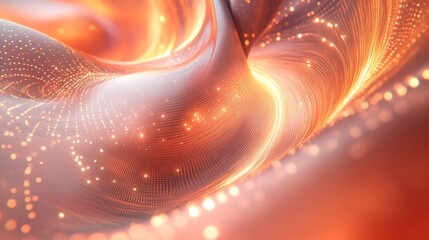 Abstract swirling design with warm colors and glowing particles.