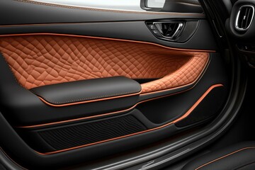 Fototapeta premium Interior view of a vehicle's quilted door panel.