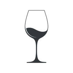 Simple Black and White Icon of a Wine Glass Partially Filled with Wine