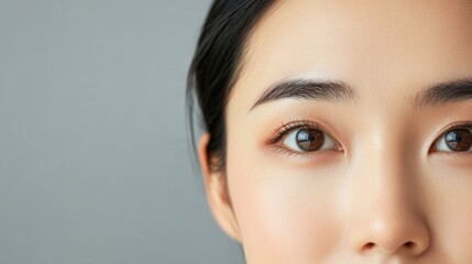 Close-up of a person's face with gentle makeup.