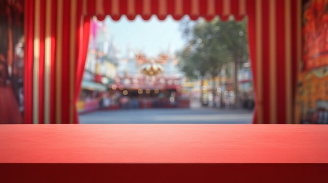 Red Tabletop Display Amusement Park Background Festive Fair Summer Fun Carnival Booth stage scene   