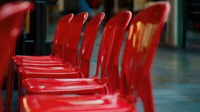 A group of bright red chairs placed side by side, great for illustrations, editorials or backgrounds