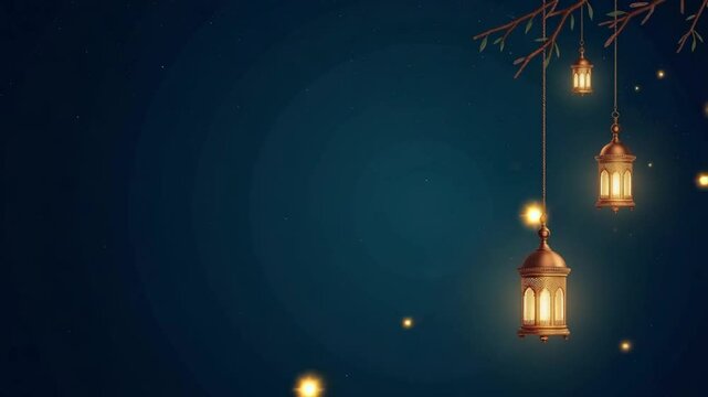 Simple Islamic blank space background with seamless swinging lantern and stars ornament